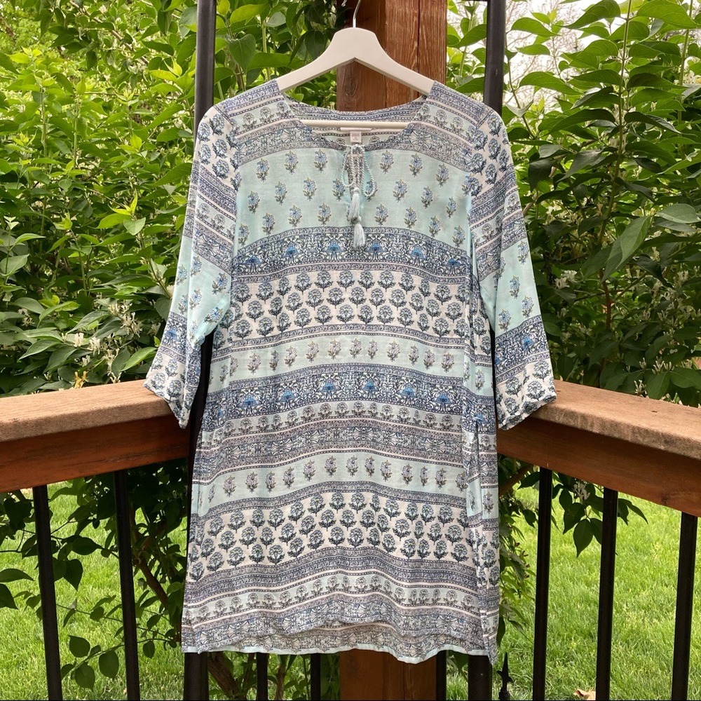 J. JILL BLUE AND WHITE 3/4 SLEEVE TUNIC SIZE XS